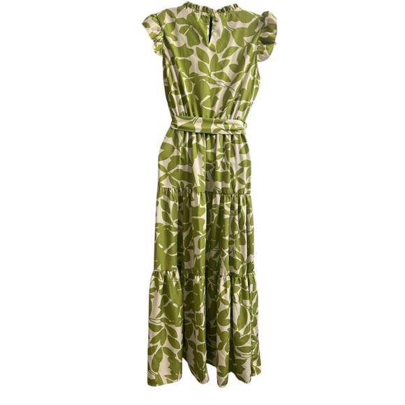 Green Leaf Print Long Dress SHEIN Sz M - Picture 3 of 5